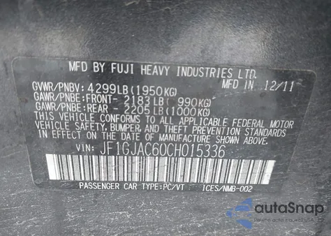 2012 Subaru Impreza 2.0I Premium z USA, uszkodzony, nr VIN JF1GJAC60CH015336